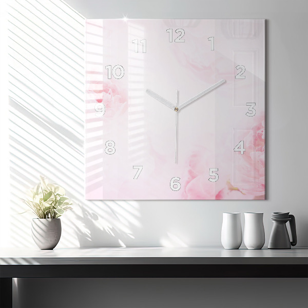 Square glass wall clock Blooming flowers
