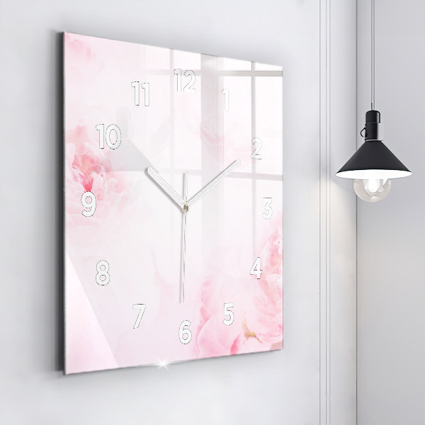 Square glass wall clock Blooming flowers