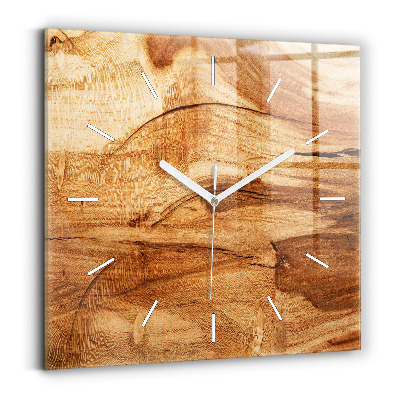 Square glass wall clock Wood texture