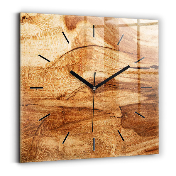 Square glass wall clock Wood texture