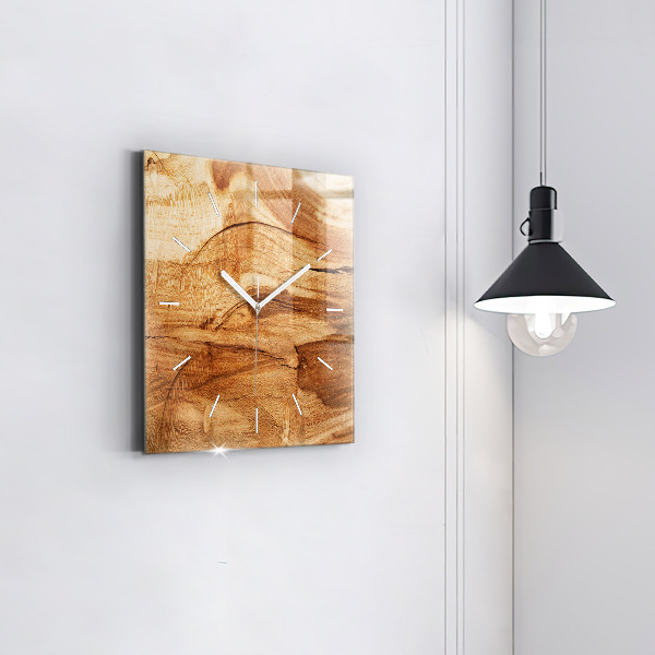 Square glass wall clock Wood texture
