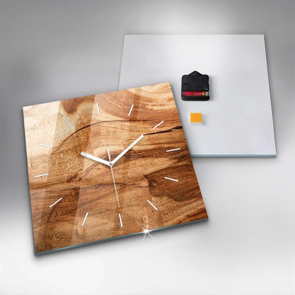 Square glass wall clock Wood texture