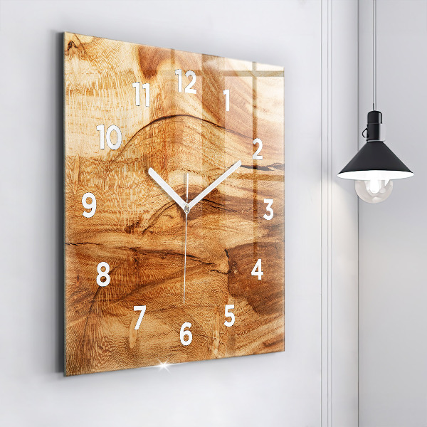 Square glass wall clock Wood texture