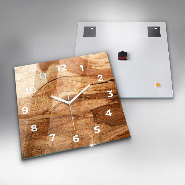 Square glass wall clock Wood texture