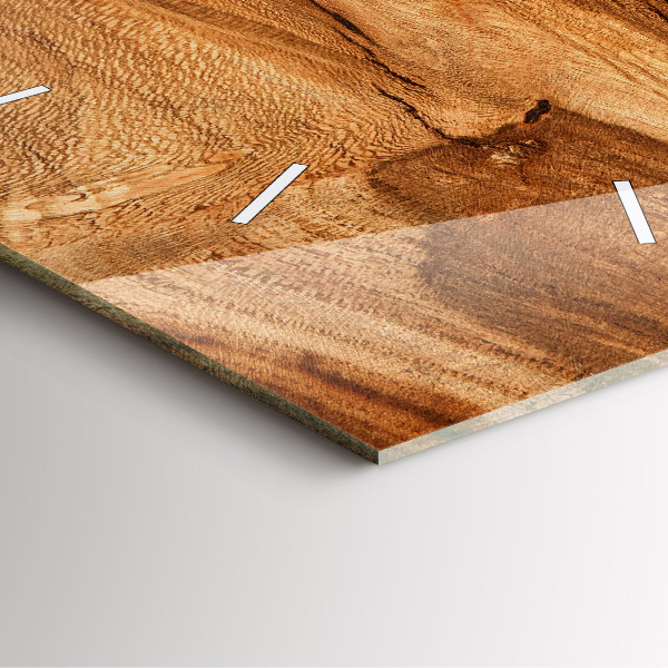 Square glass wall clock Wood texture