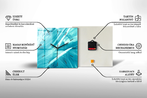 Square glass wall clock Waves texture