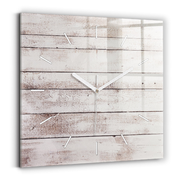Square glass wall clock Light wood planks