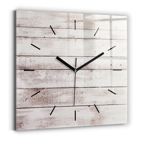 Square glass wall clock Light wood planks