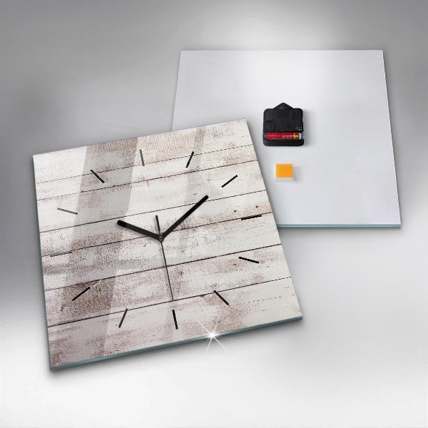Square glass wall clock Light wood planks