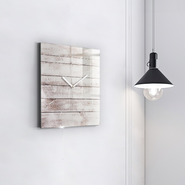 Square glass wall clock Light wood planks