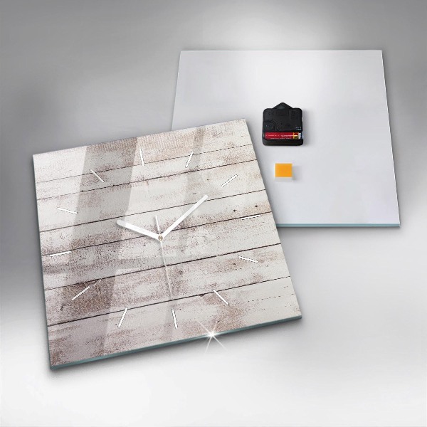 Square glass wall clock Light wood planks