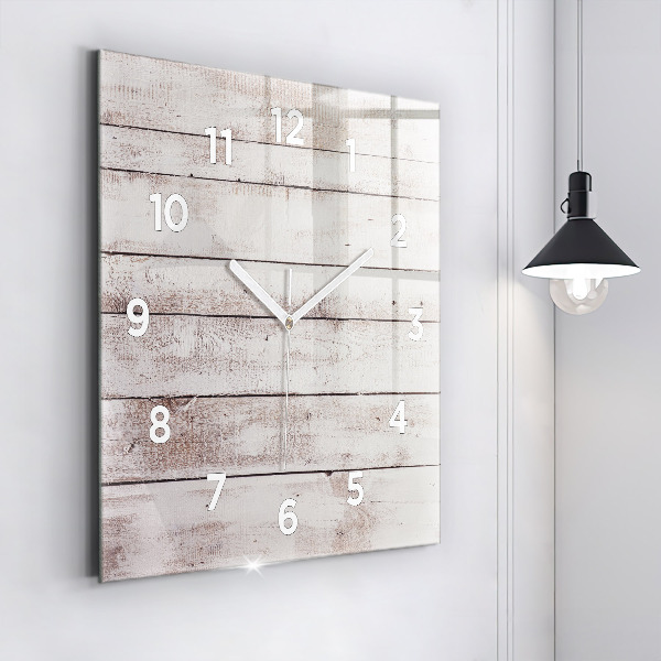 Square glass wall clock Light wood planks