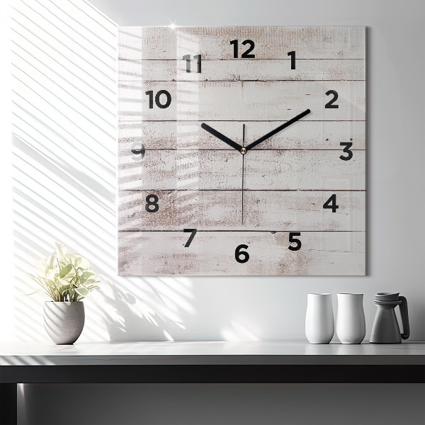 Square glass wall clock Light wood planks