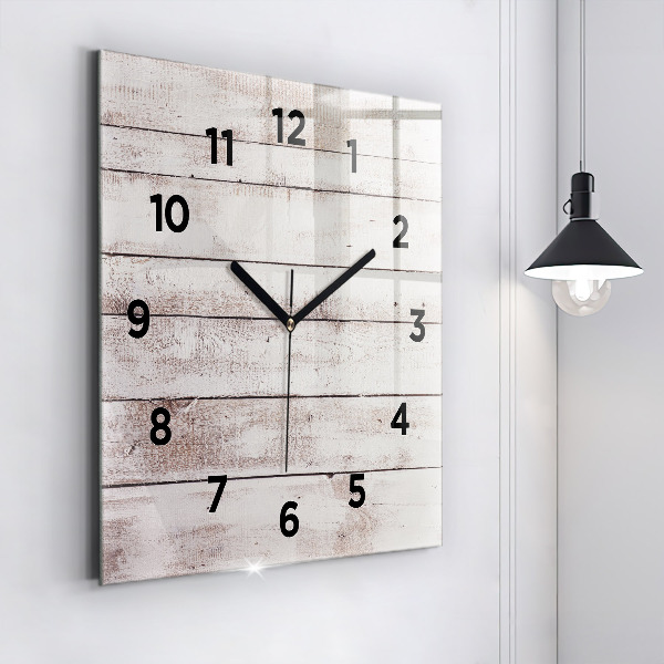 Square glass wall clock Light wood planks