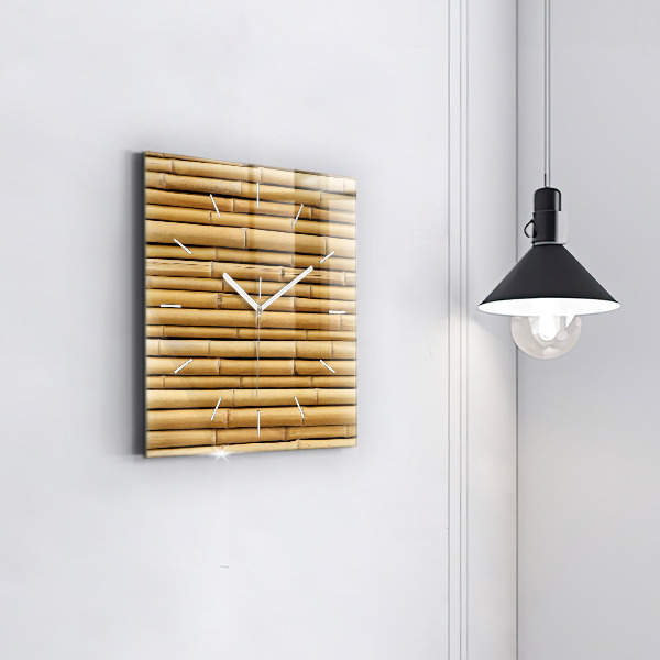 Square glass wall clock Bamboo sticks