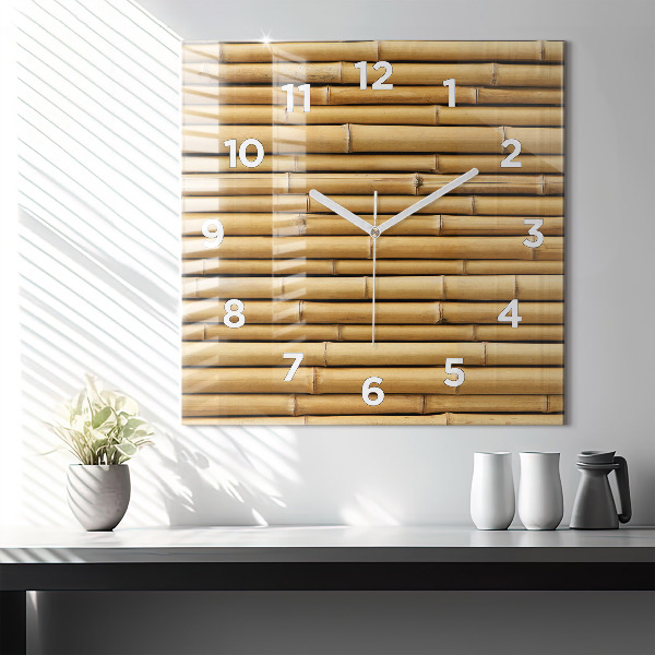 Square glass wall clock Bamboo sticks