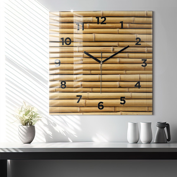 Square glass wall clock Bamboo sticks