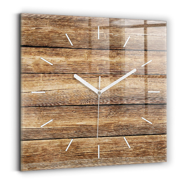 Square glass wall clock Wooden boards