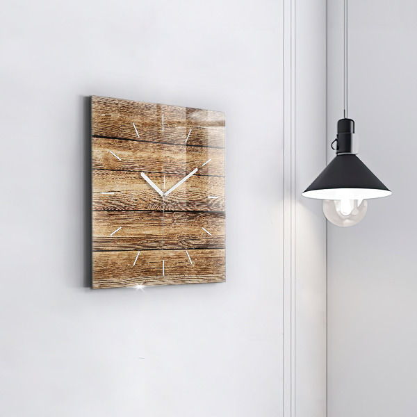 Square glass wall clock Wooden boards
