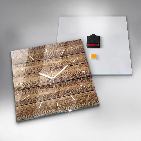 Square glass wall clock Wooden boards