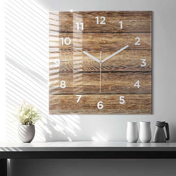 Square glass wall clock Wooden boards