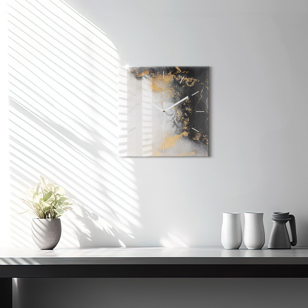 Square glass wall clock Artistic marble