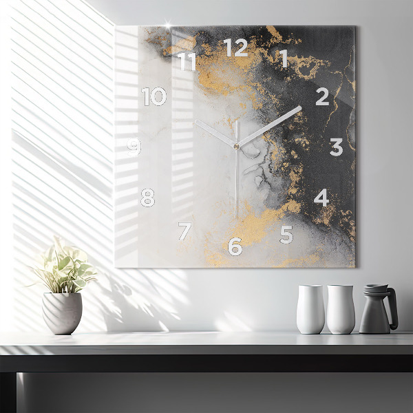 Square glass wall clock Artistic marble
