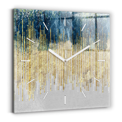 Square glass wall clock Decorative pattern and gold
