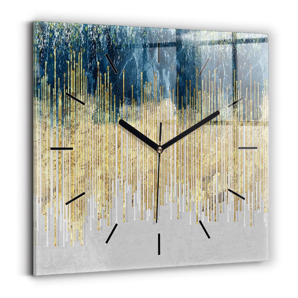 Square glass wall clock Decorative pattern and gold