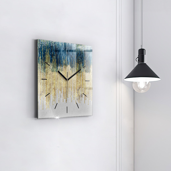 Square glass wall clock Decorative pattern and gold
