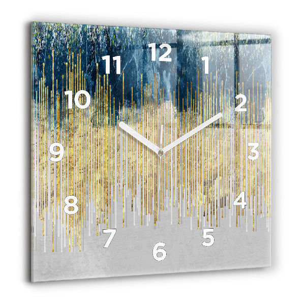 Square glass wall clock Decorative pattern and gold