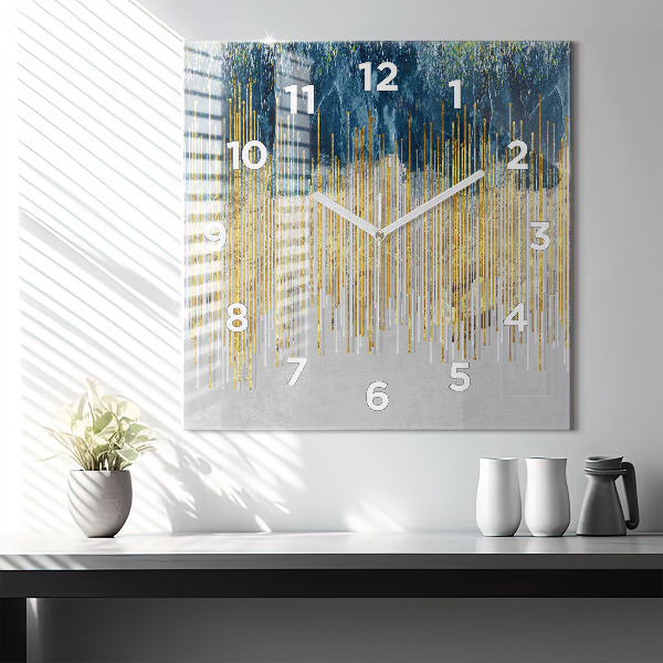 Square glass wall clock Decorative pattern and gold