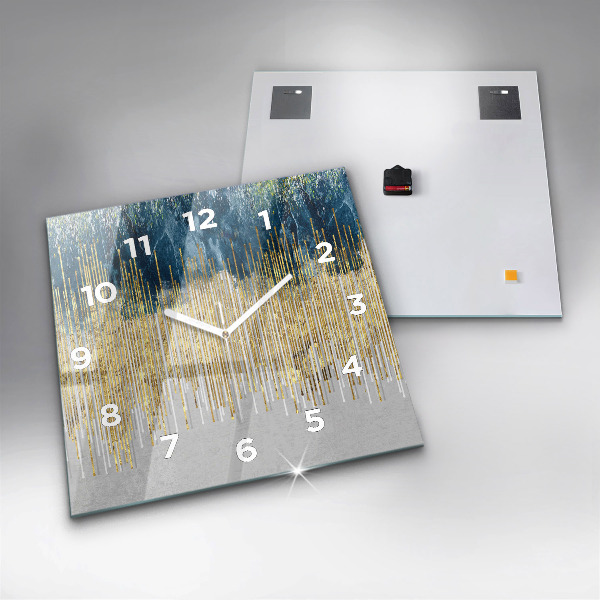 Square glass wall clock Decorative pattern and gold