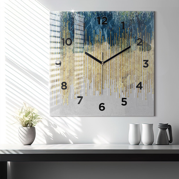 Square glass wall clock Decorative pattern and gold