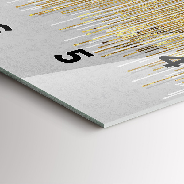 Square glass wall clock Decorative pattern and gold