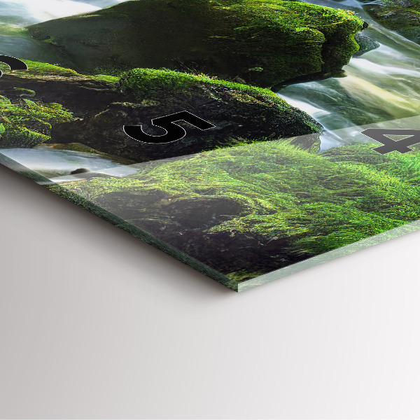 Square glass wall clock Waterfall and rocks