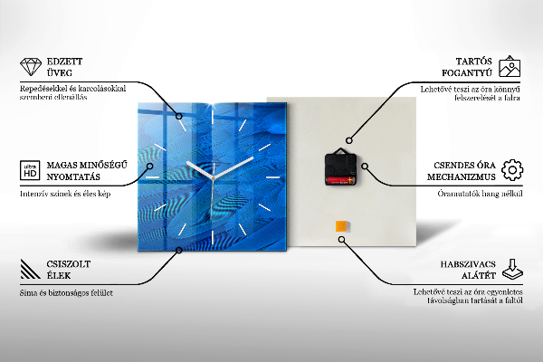 Square glass wall clock Marble pattern