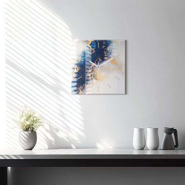 Square glass wall clock Marble pattern