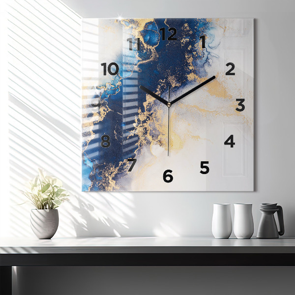 Square glass wall clock Marble pattern