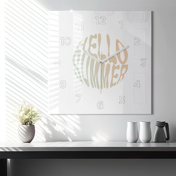 Square glass wall clock Hello Summer!