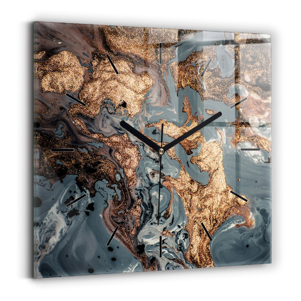Square glass wall clock Marble gold abstract