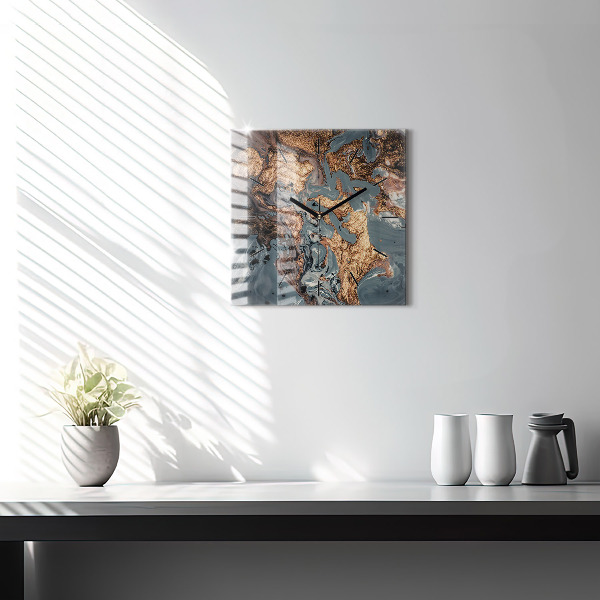 Square glass wall clock Marble gold abstract