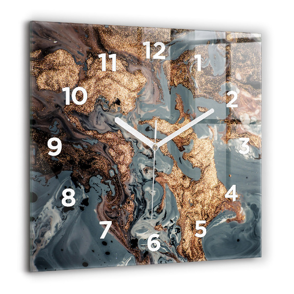 Square glass wall clock Marble gold abstract