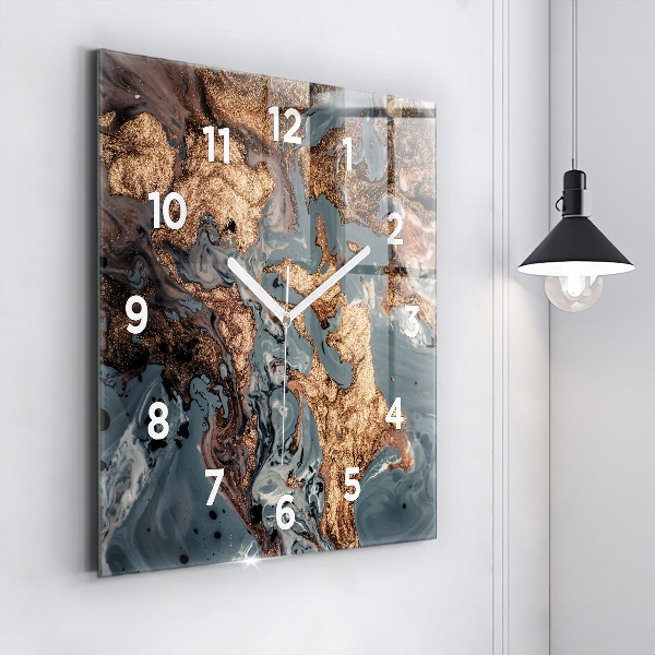 Square glass wall clock Marble gold abstract