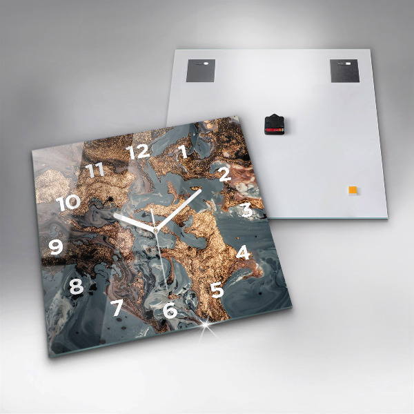 Square glass wall clock Marble gold abstract
