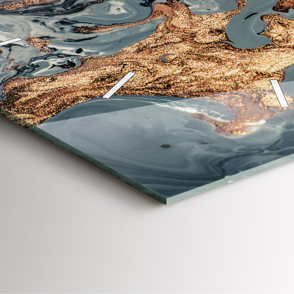 Square glass wall clock Marble gold abstract