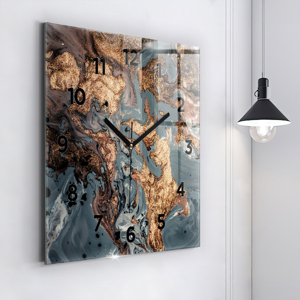 Square glass wall clock Marble gold abstract