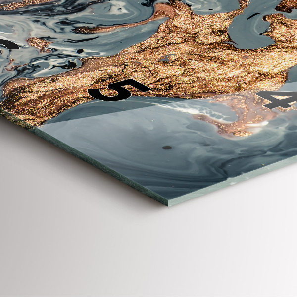 Square glass wall clock Marble gold abstract
