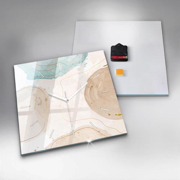 Square glass wall clock Watercolor stains