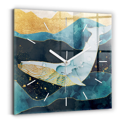 Square glass wall clock Abstract whale